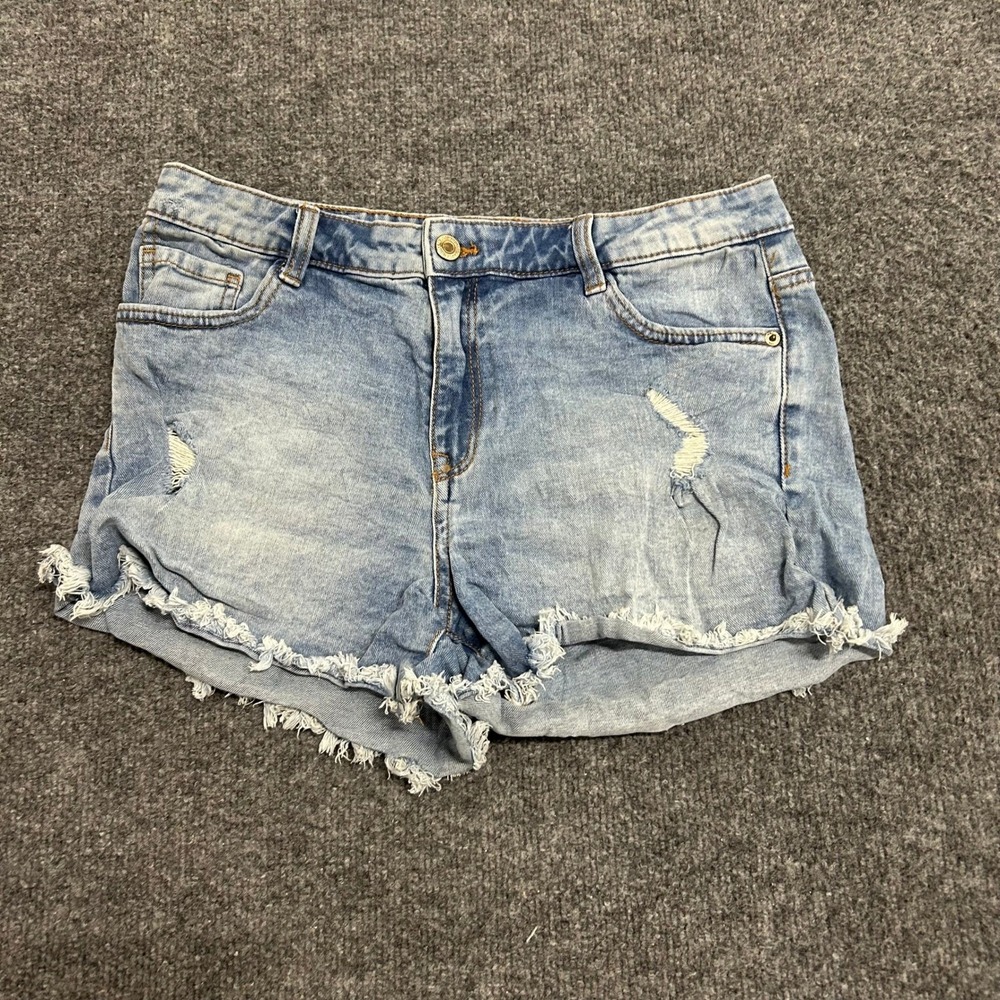 Clockhouse Denim Shorts Womens Size 42 Blue High Rise Distressed Raw Hem Casual
